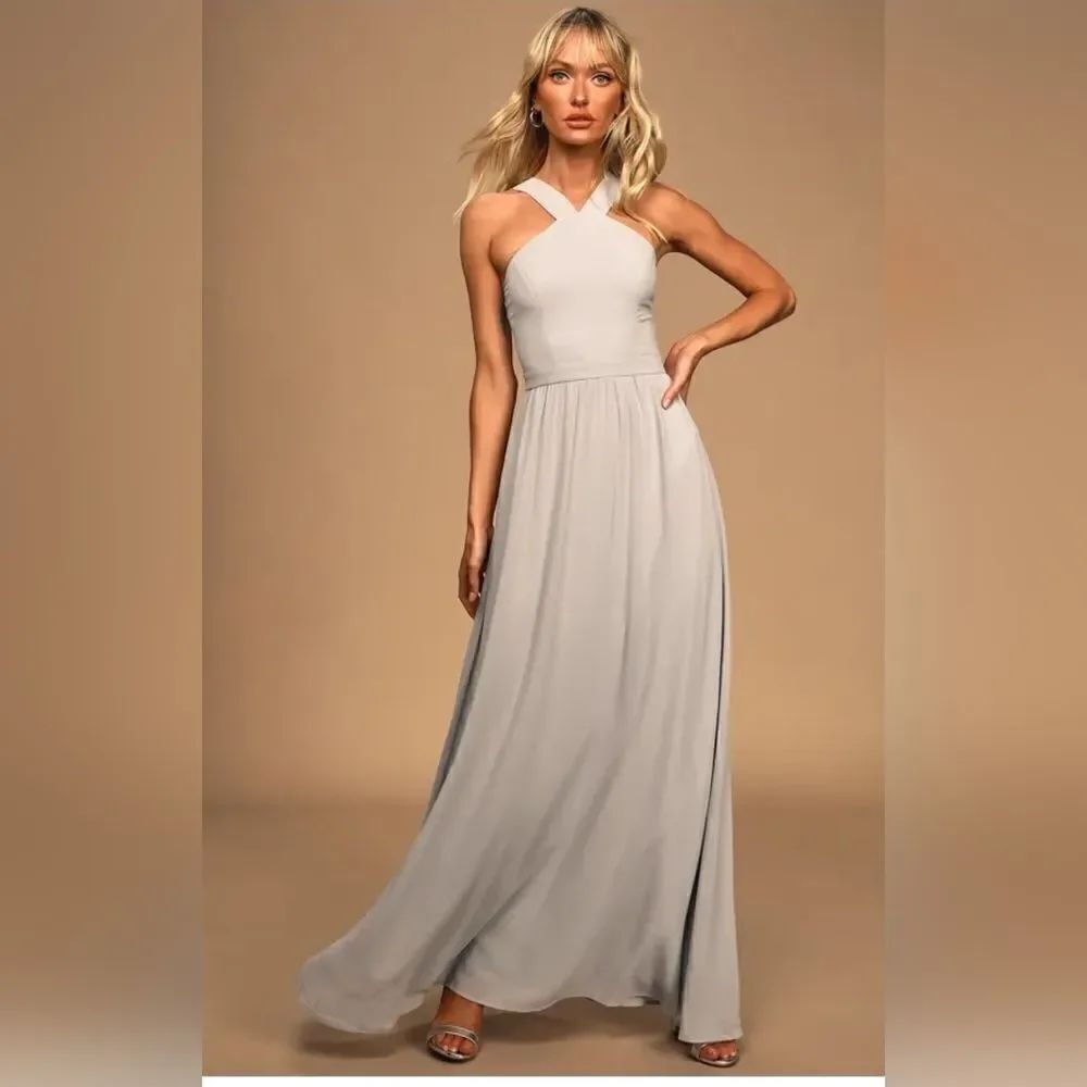 Lulus Air of Romance Grey Maxi Dress